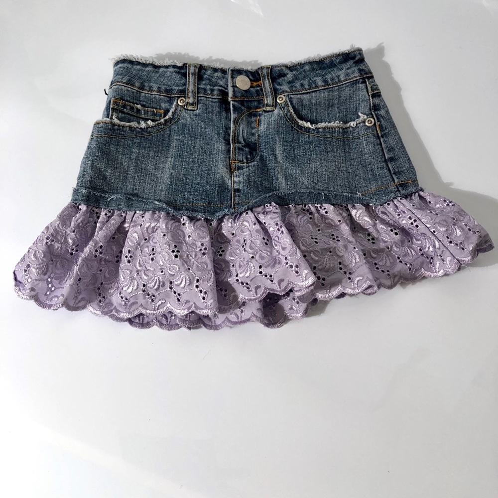 Denim Jeans Skort with Lilac Lace Trim Kids Size 7